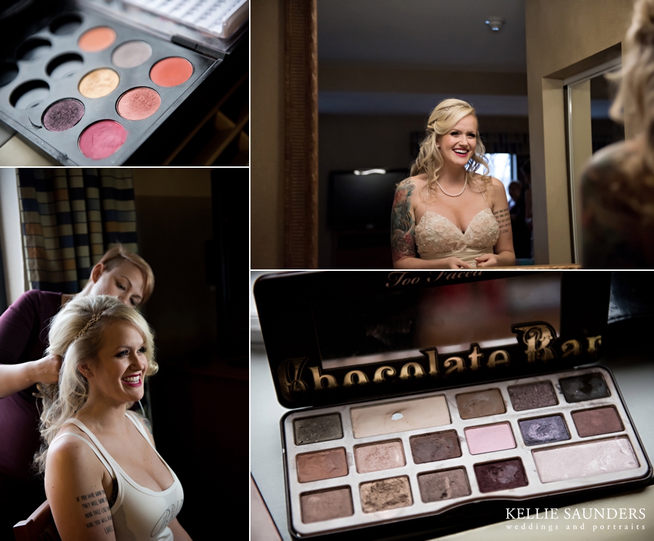tattooed bride getting ready